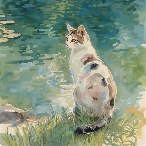 Katze seerosenteich claude - seerosenteich,