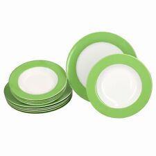 12tlg Tafelservice Variant Grün Porzellan 6 Personen Speiseteller Suppenteller 