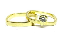 585 Gold Trauring Set: Solitär-/ Verlobungsring & Ehering Brillant (ca 0.20 ct)