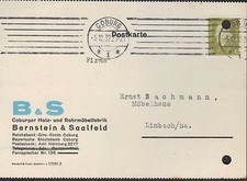 COBURG, Postkarte 1932, B & S Bernstein & Saalfeld Holz-Rohr-Möbel-Fabrik