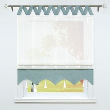 Raffrollo mit V Schlaufen Küche Gardine Landhaus Leinen Raffgardinen ohne Bohren