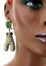 Seltene Statement Ohrringe Ohrstecker Strass Motte Insekt sign. Heidi Daus (14)