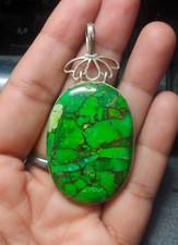 Grün Kupfer Türkis Edelstein Ovale Form Anhänger 925 Sterling Silber Schmuck