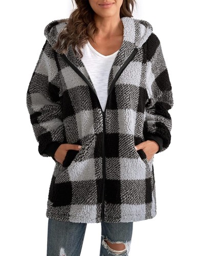 Damen mantel fleece - mantel, kariert