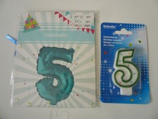 Geburtstagsdeko 5. Kindergeburtstag Tortenkerze Zahlenkerze "5" Folienballon