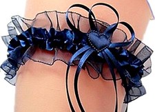 Strumpfband Braut blau dunkelblau nachtblau mit Herzchen Schleifchen Hochzeit EU