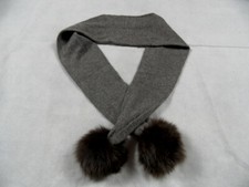 PIERRE CLAIRE schmaler Kaschmirschal mit Echtfellbommeln braun TOP KoS920