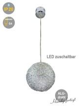 Moderne Halogen- LED Deckenleuchte Alissa 40cm Alu-Drahtgeflecht Pendellampe