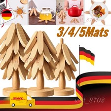 Wooden Trivet Set with Tree Stand – 3/4/5 Heat-Resistant Mats With 1 Base DE