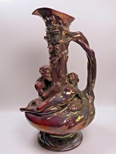 Große Jugendstil Lüsterglasur Keramik Vase / Kanne mit Satyr Zsolnay ? Massier ?