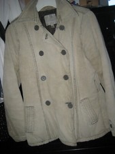 VINTAGE Grob Cord Jacke AMISU 36 dick gefüttert Doppelreiher beige 65 cm lang