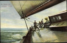 Ak Am Steuer bei scharfem Winde, Seeleute, Segelboot - 3966312
