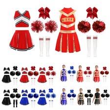 Mädchen Halloween Cheerleading Outfits mit Pompoms Cheer Leader Uniform Kostüm