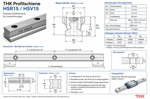 Thk stahlschienen hsr15 hsv15 - ,