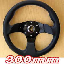 Sportlenkrad 300 mm - Schwarz 3 Speichen PU Lederimitat 30 cm