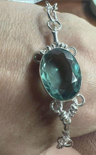 Aquamarin, Große facettierte Stein Armband, Silber 925, Handmade.