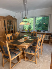 Wohnzimmergarnitur Eiche hell – Tisch 6 Stühle Buffet Sitzgruppe Standuhr