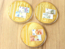 3 Gigant Medaillen in Farbe gold, Thema Euro Geldscheine, Nachlass Auflösung