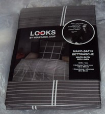 LOOKS by Wolfgang Joop Bettwäsche 135 x 200 cm grau Mako Satin Streifen karo