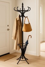 Massivholz Garderobenständer Birke drehbar mit Haken & Schirmhalter, 8 Farben