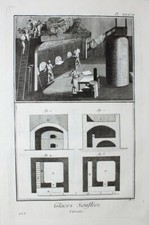 Glas-Bläser Glasbläserei Werkstatt Brenn-Ofen Glassblower Furnace Gaffer Glace