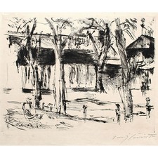 Lovis Corinth Bahnhof Tiergarten Kaltnadelradierung auf Japan 1920/21 signiert