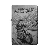 Motorrad Feuerzeug  Drive Safe Wolf Motiv +eigener Gravurtext personalisierbar