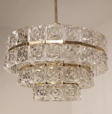 Kinkeldey Lampe 70er Kristall Prismen Kronleuchter Vintage Hängelampe 38 cm