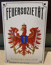 Werbeschild Emaille Versicherung FEUERSOZIETAET ca. 24x16cm unbenutzt