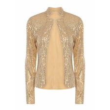 Damen Glitzer Blazer Langarm Offene Front Kurz Cardigan Party Club Strickjacke