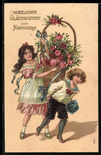Kinder mit blumenkorb - kinder,