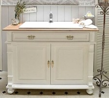 Waschtisch mit Eichenplatte Landhaus Waschbecken Badunterschrank Vintage Shabby