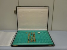 Konvolut alter Uhrwerke für  Armbanduhren als Ersatzteile in schöner Holzbox