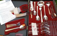 Besteck 83tlg. für 12 Personen Besteckkoffer Edelstahl Rostfrei vergoldet 