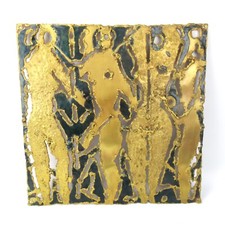 Mega Designer Wandrelief Messing Emailliert & Vergoldet Abstrakt Brutalist 39cm