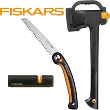 Fiskars Axt Set Solid Spaltaxt A11 + Plus Klappsäge SW69 + Axtschärfer Xsharp
