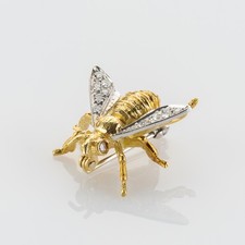 Bienen-Brosche aus 750er Gelbgold und Weißgold mit 0.30 ct Brillanten