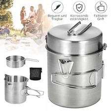 Edelstahl Topf & Pfanne Outdoor Kochgeschirr Camping Wasserkocher Kochtopf Set