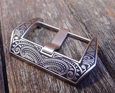 Edle Schließe Buckle 24mm verziert f Leder Ammo Vintage Straps Uhren Armband 