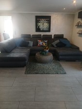 Couchgarnitur gebraucht, große Wohnlandschaft  in taubenblau breit 371 cm 