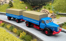 Henschel HS 140 Hängerzug blau mit "Routendekor" Brekina 1:87