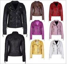 Damen Echt Lammleder Leder Motorrad Jacke Gesteppt Napa Biker XS-3XL 10 Farben