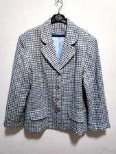 Bouclé Blazer Jacke Karo Blau Weiß Gelb Schwarz Gr. 54