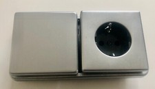 Kopp  Lichtschalter + Steckdose Schuko Aluminiumrahmen Alu 2 fach silber