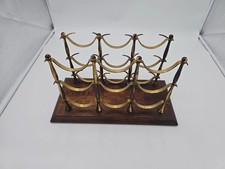 Vintage Weinregal Messing & Holz Flaschenhalter Mid-Century Stil 49x24x28 cm