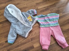 2tlg. Set Puppenbekleidung ca. 35 - 40cm Rosa Gestreift Grau Strampler + Jacke 