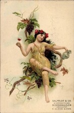 Litho Frau mit Weinglas