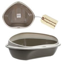 GarPet Katzenklo Ecke Eck Katzentoilette mit Rand ohne Deckel grau Katzen WC