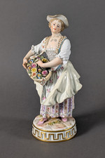 Meißner Porzellanfigur „Gärtnerin“ (Mädchen mit Blumenkorb) um 1880