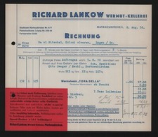 MARKNEUKIRCHEN, Rechnung 1938, Richard Lankow Wermut-Kellerei
